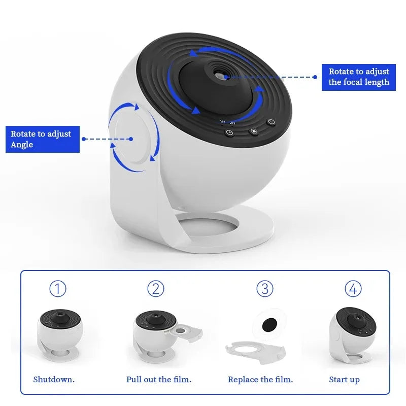 Galaxy Star Projector – 360° Rotating Night Light
