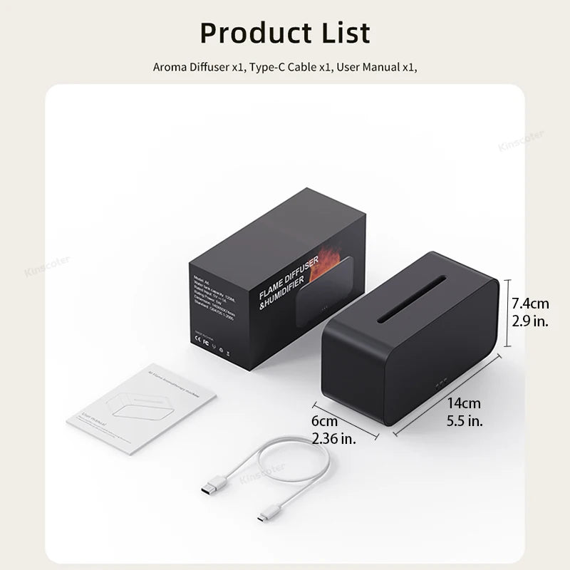 Flame Aroma Diffuser – LED Humidifier with Timer