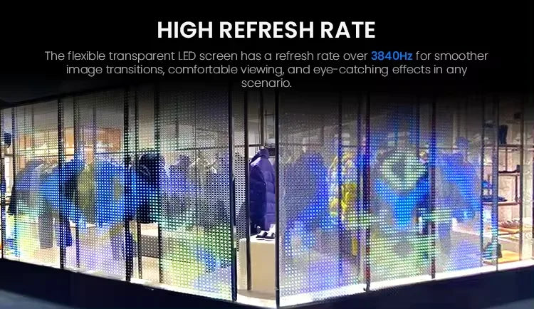 Transparent LED Mesh Screen – Curved Glass Wall Display