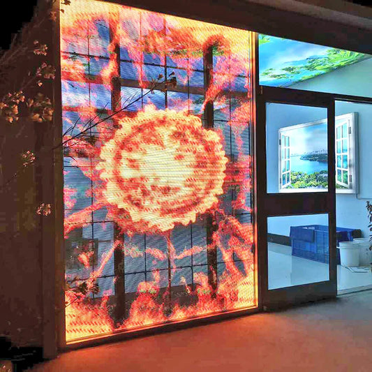 Transparent LED Mesh Screen – Curved Glass Wall Display